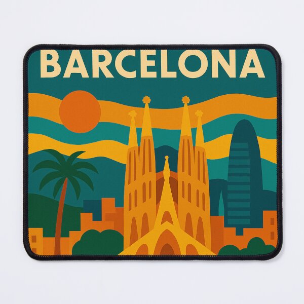 Item preview, Vintage Barcelona Spain Travel Poster – Retro Sagrada Família, Park Güell & Beachside Cathedral & City Souvenir Art designed and sold by Bored Duck.
