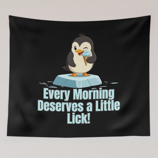 Item preview, Funny Penguin with Ice Cream and Morning Lick Quote, Ice Bath designed and sold by IceBathDESIGNS.