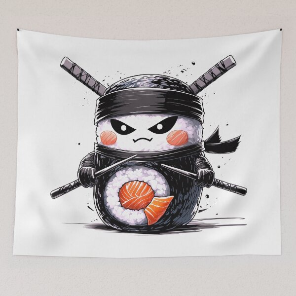 Item preview, Cute Tough Ninja Sushi – Funny Japanese Food Warrior – Kawaii Samurai Sushi Art – Sketchy Cartoon with White Background designed and sold by Blueangelgal.
