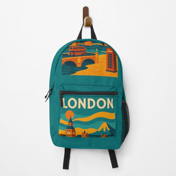 Item preview, Vintage London England (UK) Travel Poster – Retro Big Ben, Red Bus, Tower Bridge & Phone Booth Wall Art designed and sold by Bored Duck.