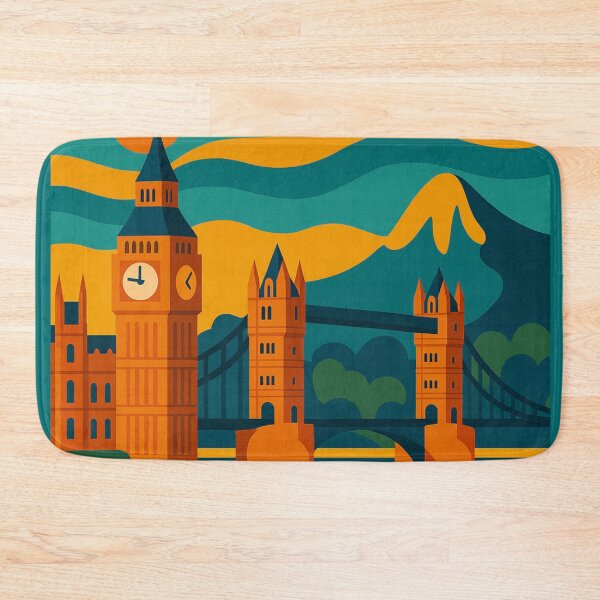 Item preview, Vintage London England (UK) Travel Poster – Retro Big Ben, Red Bus, Tower Bridge & Phone Booth Wall Art designed and sold by Bored Duck.