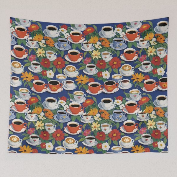 Item preview, Delicate Coffee And Tea Cups And Saucers Teaset Floral On A Blue Background designed and sold by CarrollGene.