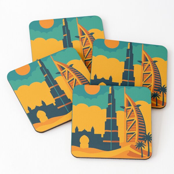 Item preview, Vintage Dubai UAE Travel Poster – Retro Burj Khalifa, Burj Al Arab & Desert Skyline Wall Art designed and sold by Bored Duck.