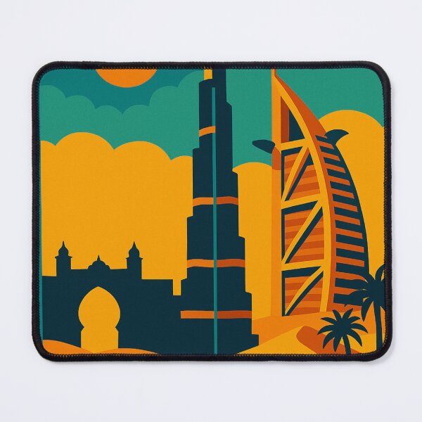 Item preview, Vintage Dubai UAE Travel Poster – Retro Burj Khalifa, Burj Al Arab & Desert Skyline Wall Art designed and sold by Bored Duck.