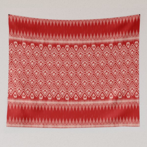 Item preview, Elegant Thai Ikat – Soft Red and Cream Traditional Pattern with Floral Geometry designed and sold by Mondee Shop.