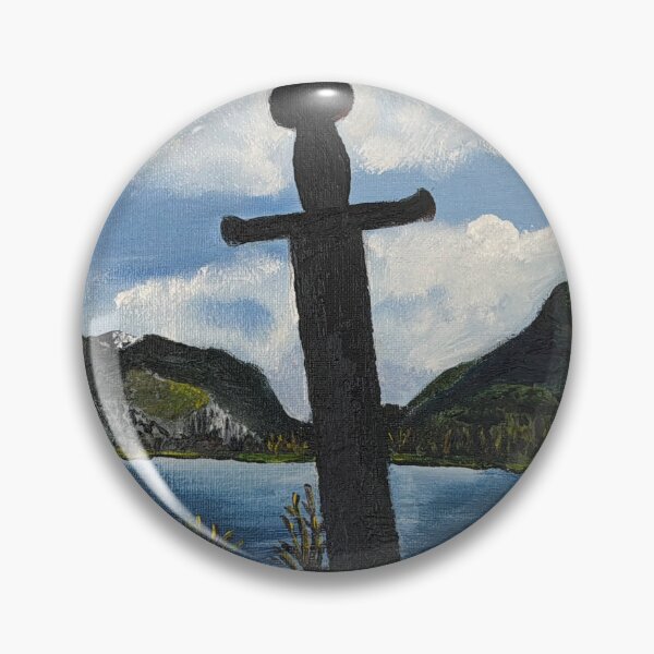 Item preview, Excalibur sword, Llanberis Wales, oil painting, Welsh landscape designed and sold by Print paint and pixel.