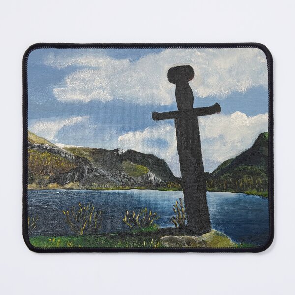 Item preview, Excalibur sword, Llanberis Wales, oil painting, Welsh landscape designed and sold by Print paint and pixel.