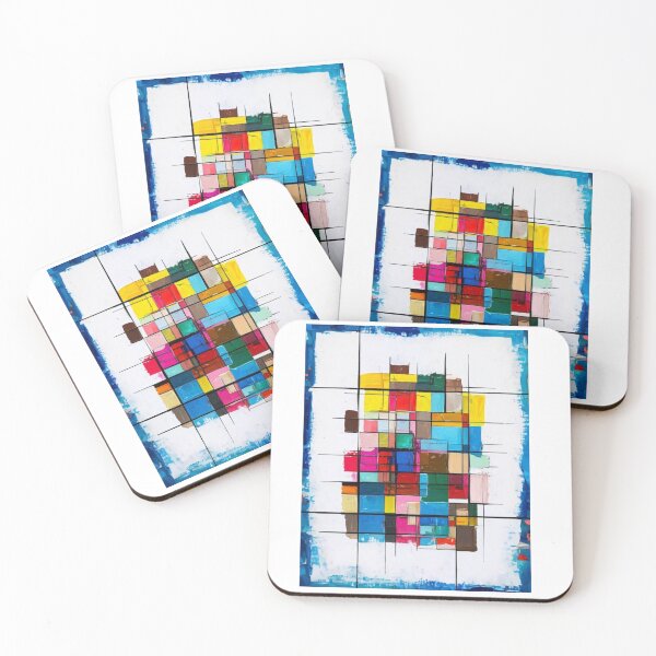 Item preview, Colorful Geometric Abstract Painting – Modern Art with Bold Blocks and Blue Border designed and sold by IINSPIRA.