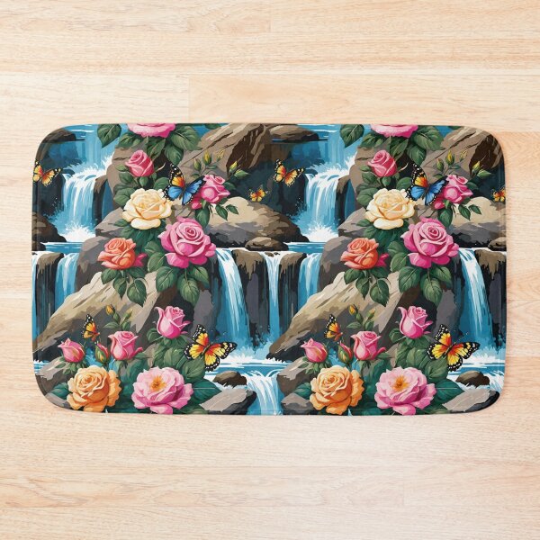Item preview, Cascading Waterfalls And Rivers Tumbling Over Boulders With Delicate Roses And Fluttering Butterflies designed and sold by CarrollGene.