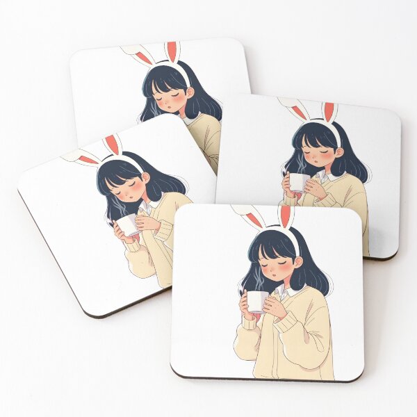 Item preview, Cozy Bunny Girl Drinking Coffee – Soft Pastel Anime Vibes designed and sold by artiviohub.