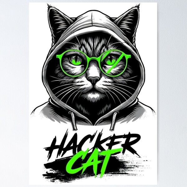 Artikel-Vorschau von Hacker-Katze mit Kapuzenpullover und Brille, designt und verkauft von lefterishalkida.