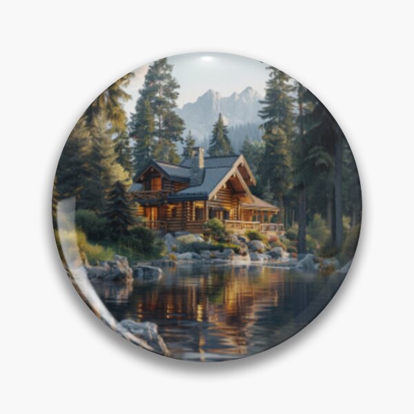 Item preview, Golden Hour Cabin in Forest by River with Mountain View designed and sold by IdeaSmith.