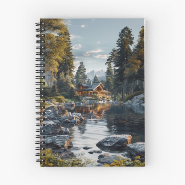 Item preview, Cabaña Golden Hour en el bosque junto al río con vista a la montaña designed and sold by IdeaSmith.