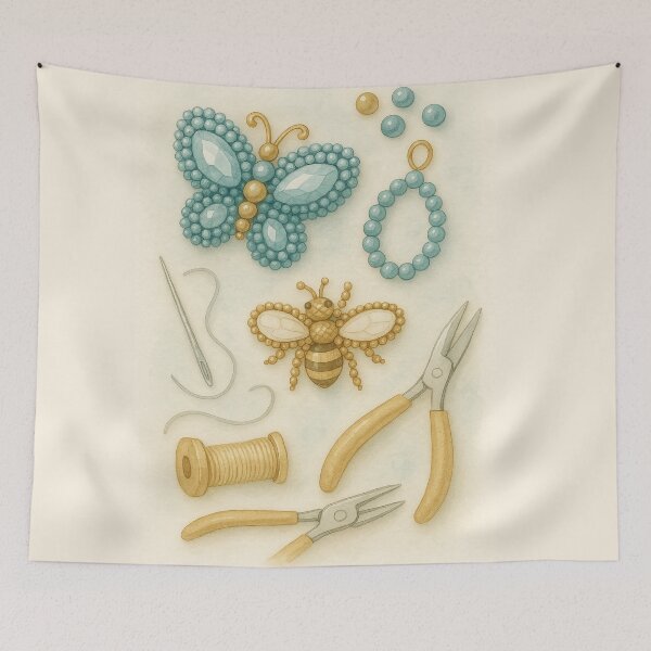 Item preview, Beaded Insects and Jewelry Tools Watercolor Illustration designed and sold by Lacritsa .