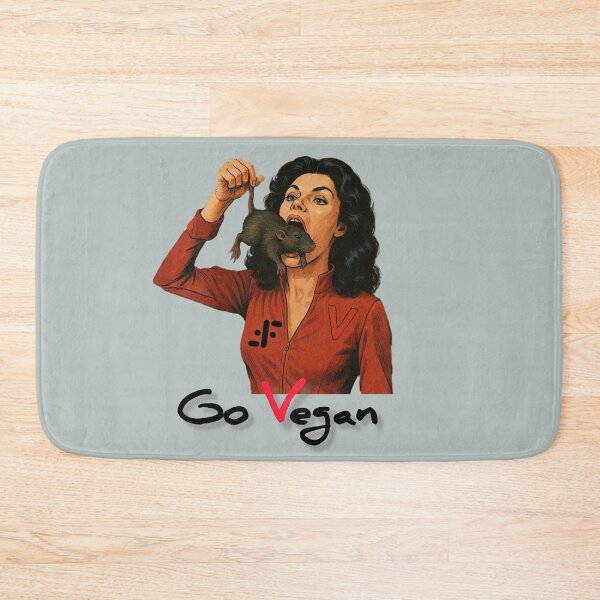 Item preview, Diana V eating a rat, retro 80s series The Visitors (Go Vegan, parody) designed and sold by Planet Utoppia.