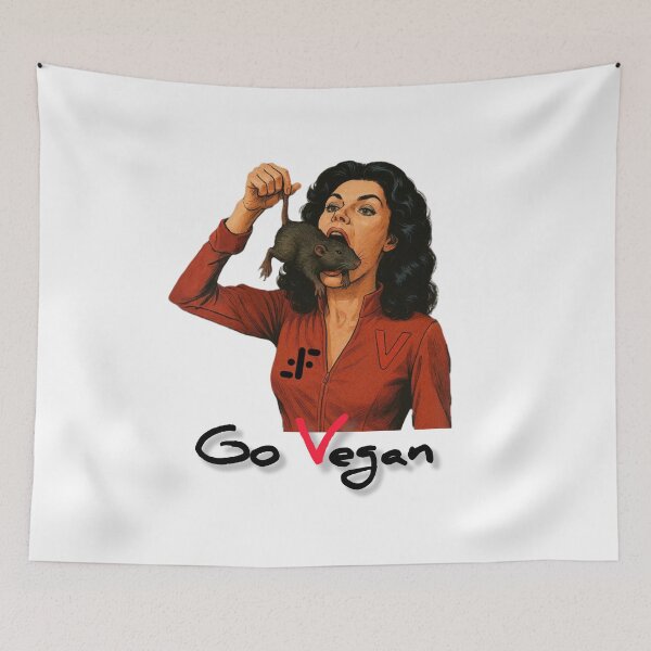 Item preview, Diana V eating a rat, retro 80s series The Visitors (Go Vegan, parody) designed and sold by Planet Utoppia.