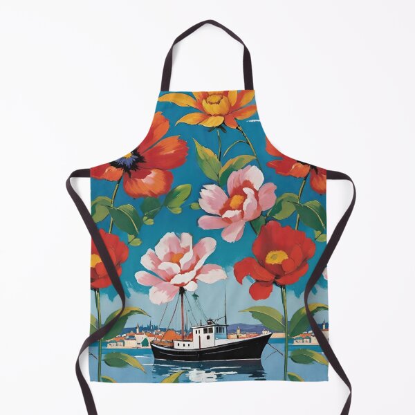 Item preview, Harbor Fishing Boat With Pink Camellias And Red Poppies designed and sold by CarrollGene.