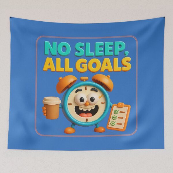 Item preview, No sleep, just goals – coffee and productivity in cartoon style designed and sold by Girih.