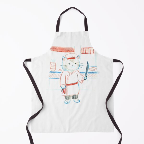 Item preview, Meet Chef Meowtoro, the fearless feline sushi master! Dressed in traditional chef garb with a bold red sash and confidently wielding his knife designed and sold by helga-wigandt.
