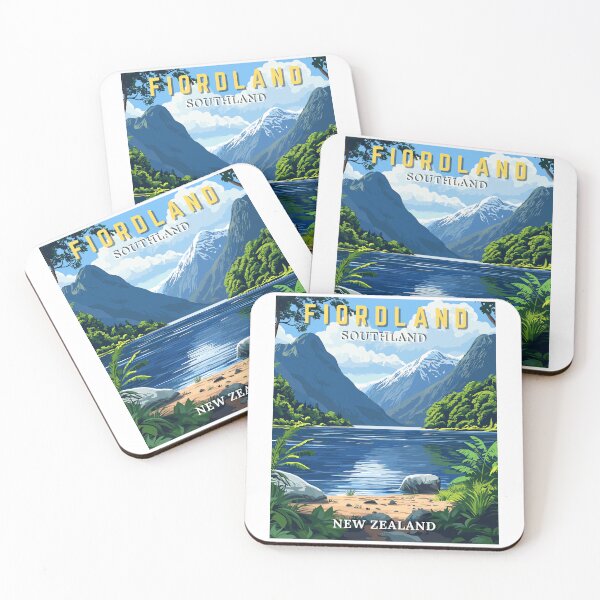 Item preview, Fiordland in Southland, New Zealand Retro Art Travel Landscape designed and sold by MaateoDesign.
