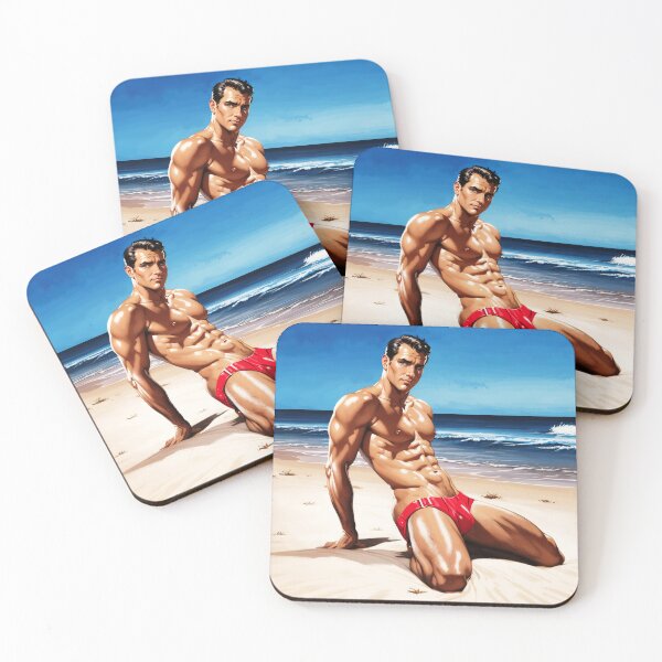 Item preview, Ocean - Red Briefs on the Beach designed and sold by ChanningsPinups.