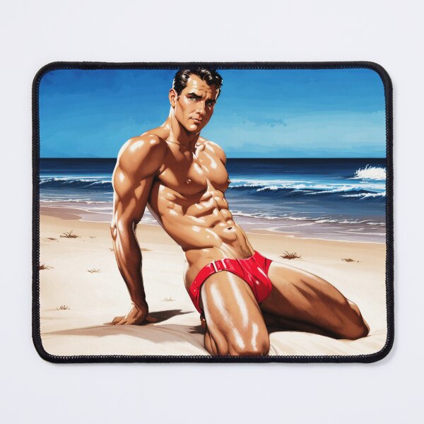 Item preview, Ocean - Red Briefs on the Beach designed and sold by ChanningsPinups.