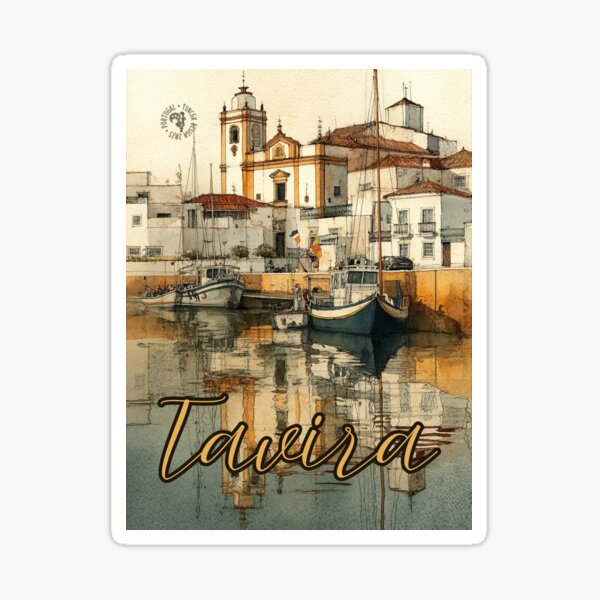 Item preview, Tavira Portugal Watercolor Print – Rustic Coastal Village Poster designed and sold by TuncGK.