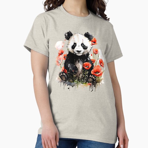 Item preview, Cute Colorful panda in a field of Wild flowers and poppies designed and sold by KreativKulture.