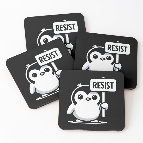 Item preview, Cute Angry Penguin Protest “RESIST” – Minimalist Cartoon Design designed and sold by happyartworks.
