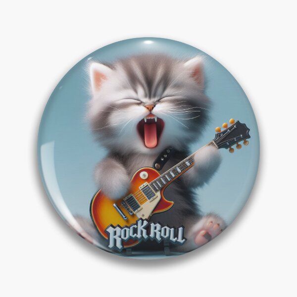 Item preview, Fluffy kitten playing a "ROCK and ROLL" electric guitar and singing. designed and sold by BlurBlurDesign.
