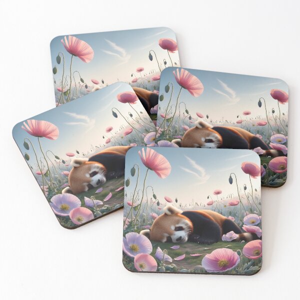 Item preview, Sleepy Red Panda in a Wildflower and Poppy field designed and sold by KreativKulture.