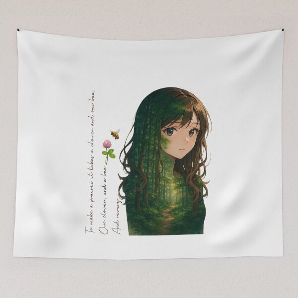 Item preview, Anime Forest Dreamscape: A Clover, a Bee, and a Girl's Revery in Nature designed and sold by Pandositive.