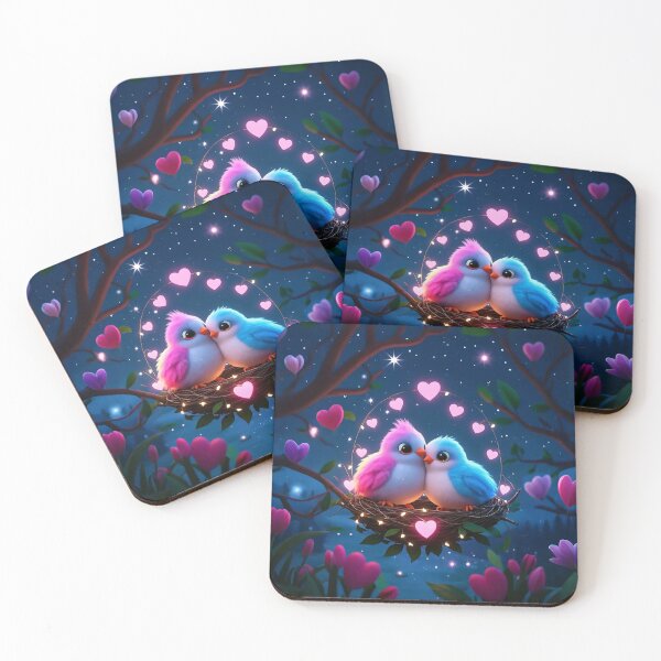 Item preview, Adorable 3D Cartoon Lovebirds - Romantic Nest Under Starry Sky designed and sold by amithachapa.