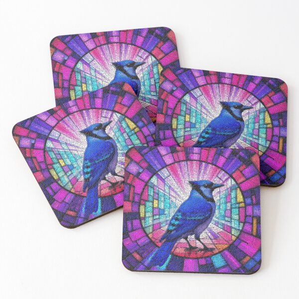 Item preview, Blue Jay Stained Glass , Fantasy Synthwave Aesthetic ,Retro Futuristic Bird Art , Vibrant Neon Nature Design designed and sold by LuxuryApparels.