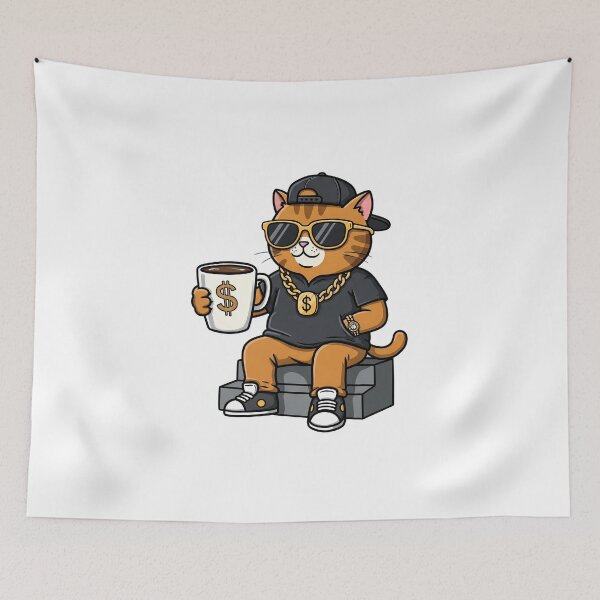 Item preview, Badass Cat with Coffee Attitude designed and sold by Meow Cat.