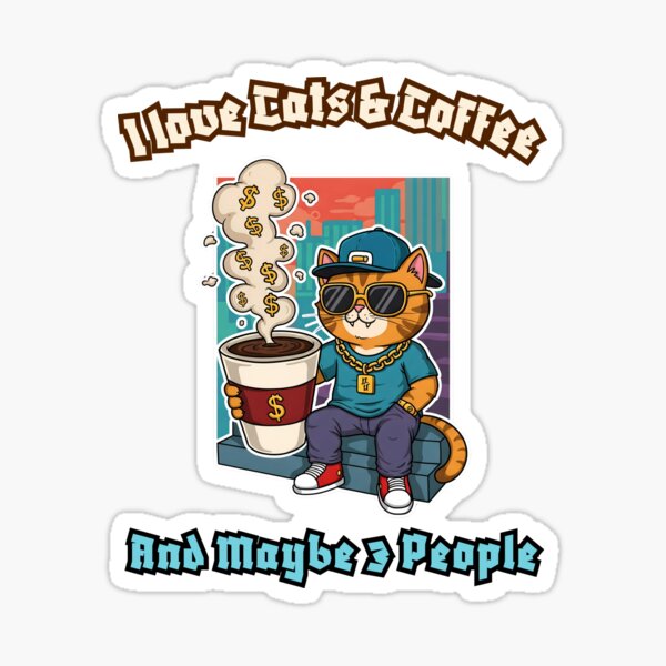 Badass Cat & Coffee Mood Activated Sticker