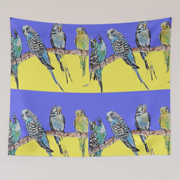 Item preview, Cute Budgies Budgerigars Sitting on A Branch Watercolor Painting  designed and sold by Sarah  Rajkotwala.