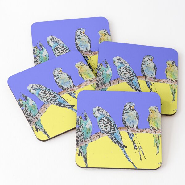 Item preview, Cute Budgies Budgerigars Sitting on A Branch Watercolor Painting  designed and sold by Sarah  Rajkotwala.