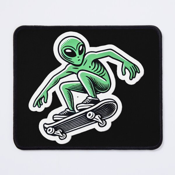 Item preview, Skateboarding Green Alien designed and sold by PinUpPizzazz.