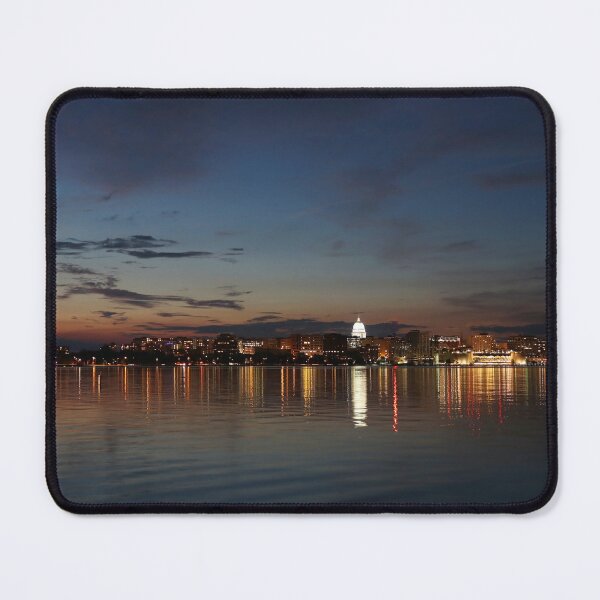 Item preview, Madison, Wisconsin skyline cityscape with State Capitol Building and Monona Terrace Frank lloyd Wright designed and sold by Maryna Gumenyuk.