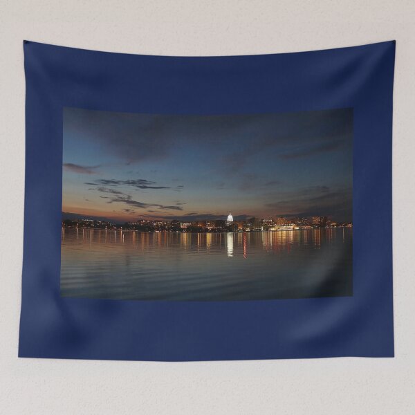 Item preview, Madison, Wisconsin skyline cityscape with State Capitol Building and Monona Terrace Frank lloyd Wright designed and sold by Maryna Gumenyuk.