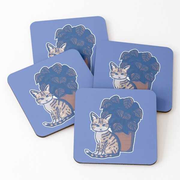 Item preview, Tabby cat with potted plant | dark blue designed and sold by mangopuffstudio.