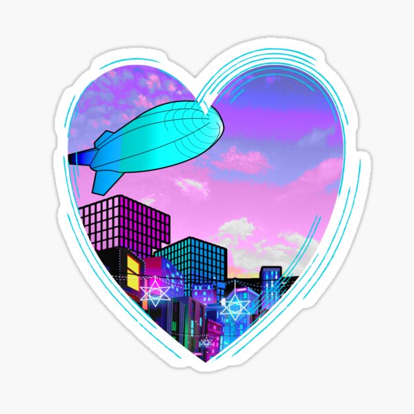 Item preview, Blimp in future cityscape heart designed and sold by Brooklyn Hearty.