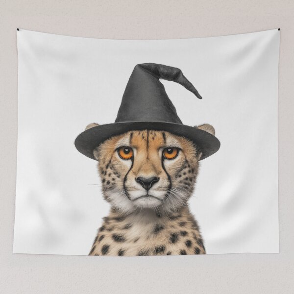 Item preview, Cheetah Wearing Halloween Witch Hat designed and sold by LazyOwlStore.