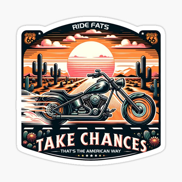 Item preview, Chopper Motorcycle on Route 66 at Sunset – American Biker Freedom Art designed and sold by IntheLooop.
