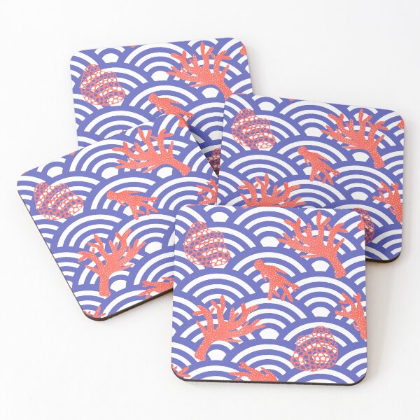 Item preview, Coral and Japanese waves - red, white and blue designed and sold by Home Cyn Home.