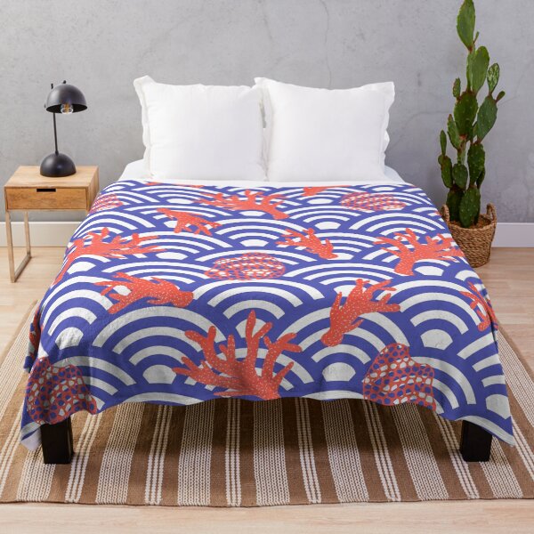 Item preview, Coral and Japanese waves - red, white and blue designed and sold by Home Cyn Home.