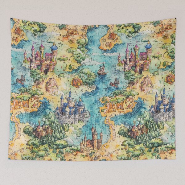 Item preview, Island World Map with Volcanoes Forests and Rivers designed and sold by Piotrek0001.
