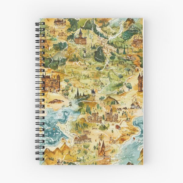 Item preview, Watercolor Kingdom Map with Towers Mountains and Bridges designed and sold by Piotrek0001.
