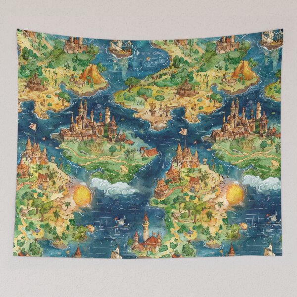 Item preview, Whimsical Fantasy Map with Lakes Mountains and Sky designed and sold by Piotrek0001.